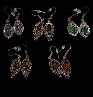 5 Pair Set Of Gemstone Silver Plated Earrings!  You Get All 5!